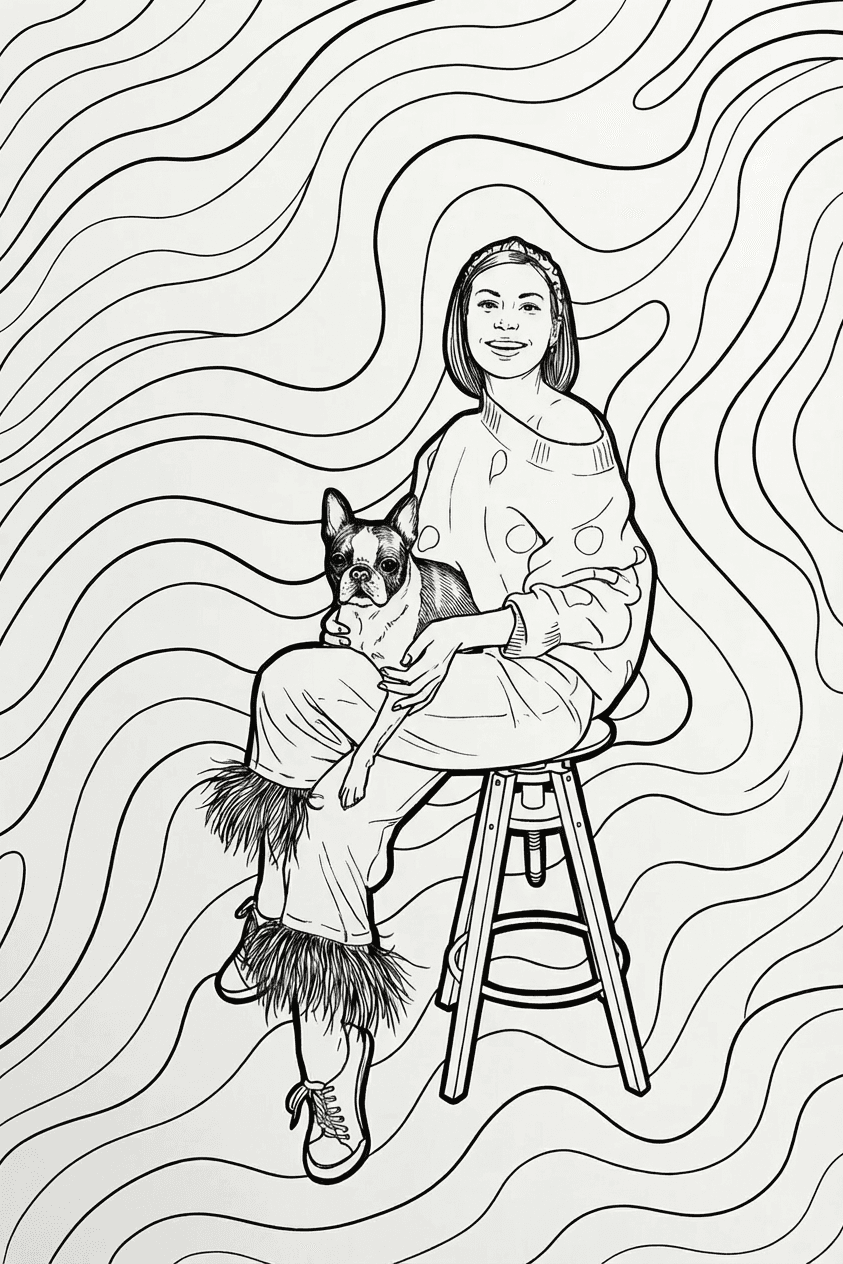A Framory line-art portrait sample — the clean, modern style that lets grandkids' faces shine.